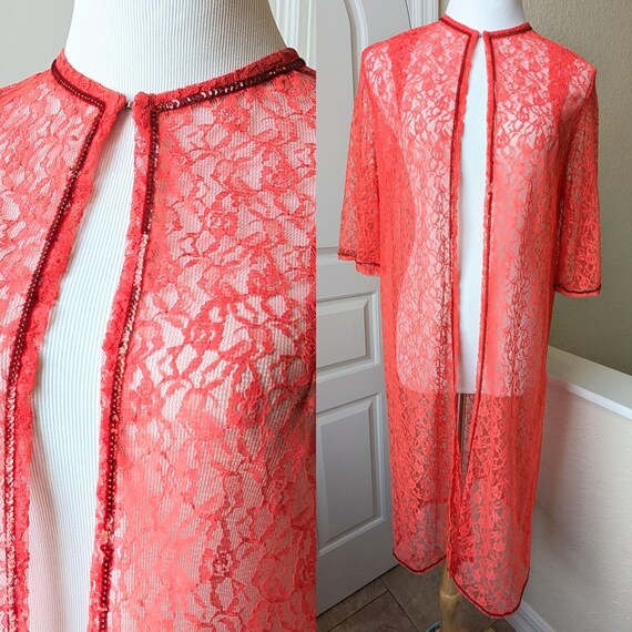 SALE *** Fabulous Vintage Bright Red Lace and Seq… - image 1