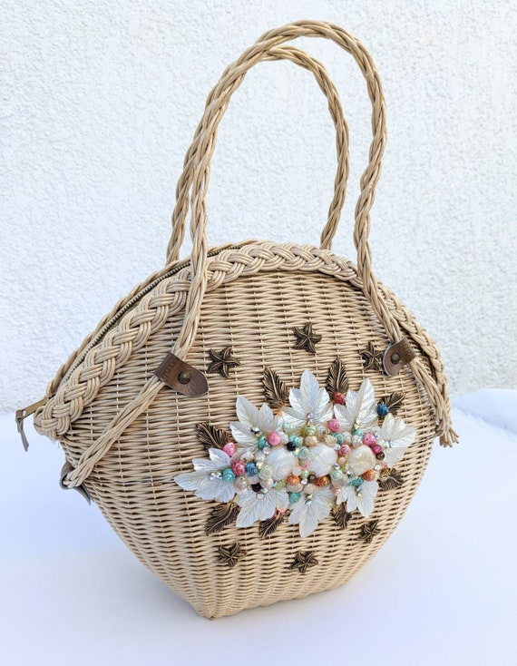 SALE *** Incredible Shell Adorned Vintage Wicker W