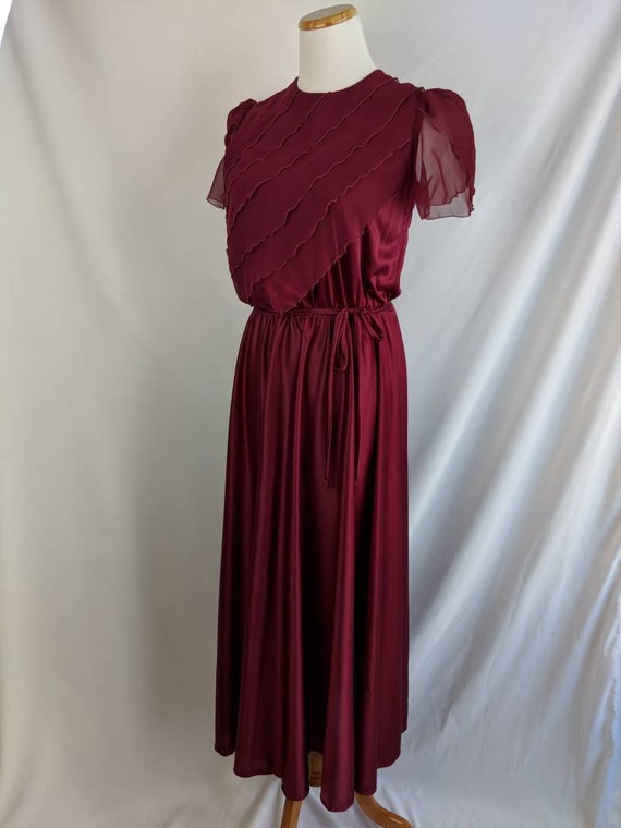 SALE *** Vintage Maroon Dress with Sheer Ruffle B… - image 7