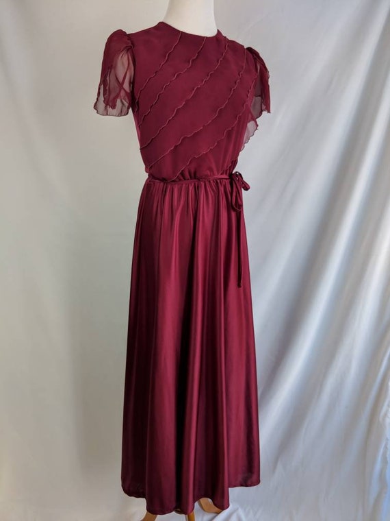 SALE *** Vintage Maroon Dress with Sheer Ruffle B… - image 2