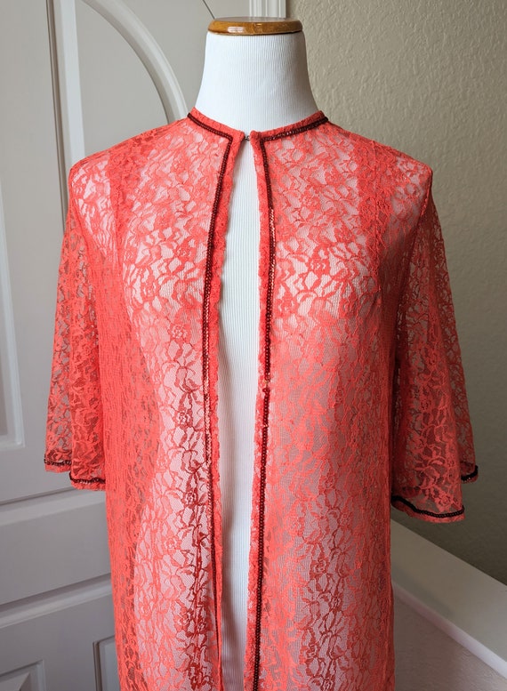 SALE *** Fabulous Vintage Bright Red Lace and Seq… - image 3