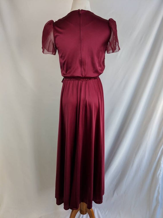 SALE *** Vintage Maroon Dress with Sheer Ruffle B… - image 6