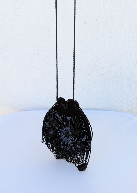 SALE *** Black Velvet Beaded Pouch Purse - image 4