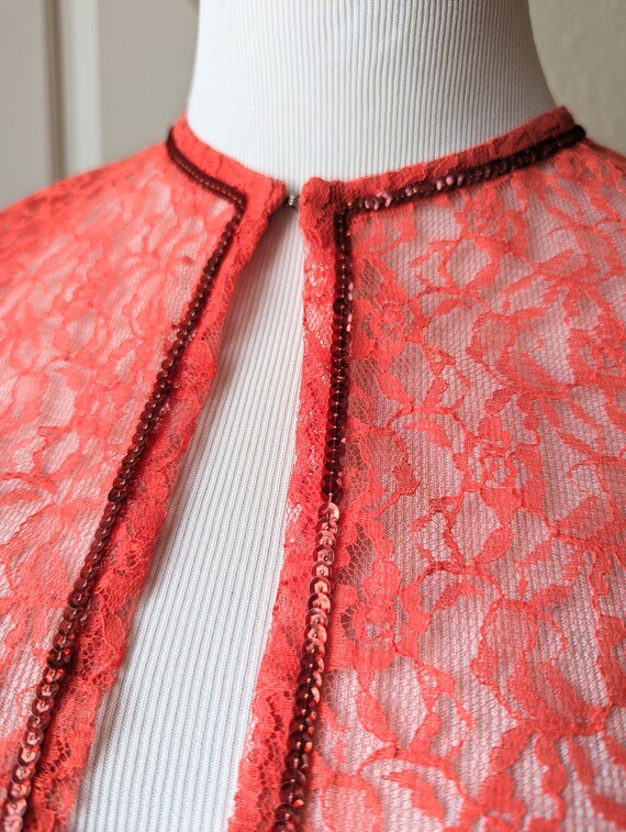 SALE *** Fabulous Vintage Bright Red Lace and Seq… - image 4