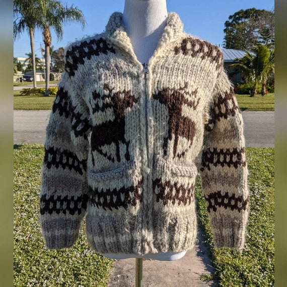Cowichan Cardigan Sweater with Deer Novelty Print