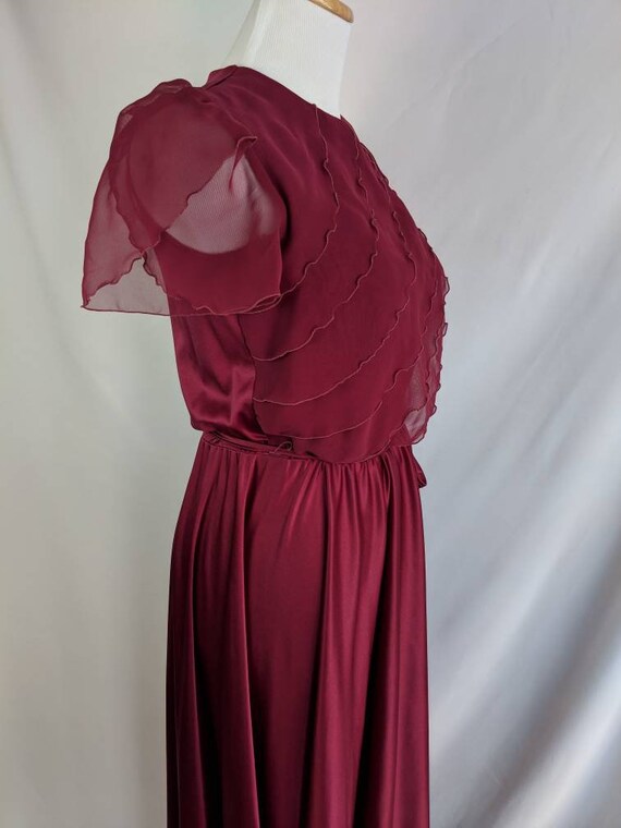 SALE *** Vintage Maroon Dress with Sheer Ruffle B… - image 4