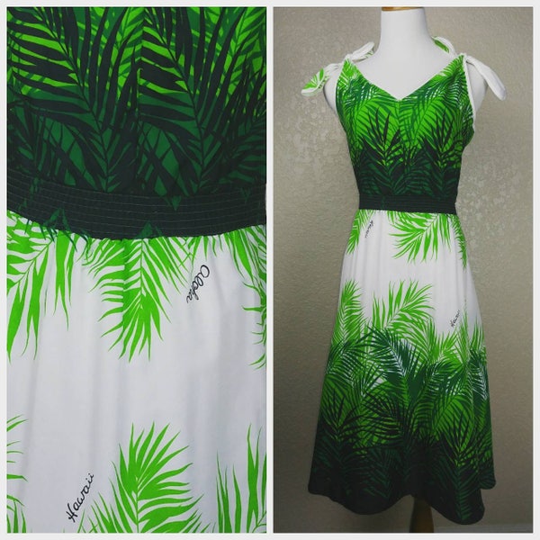 SALE Fun and Flirty Vintage Fern Print Hawaiian Dress