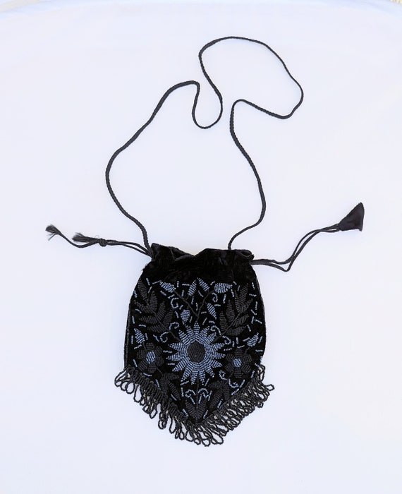 SALE *** Black Velvet Beaded Pouch Purse - image 1