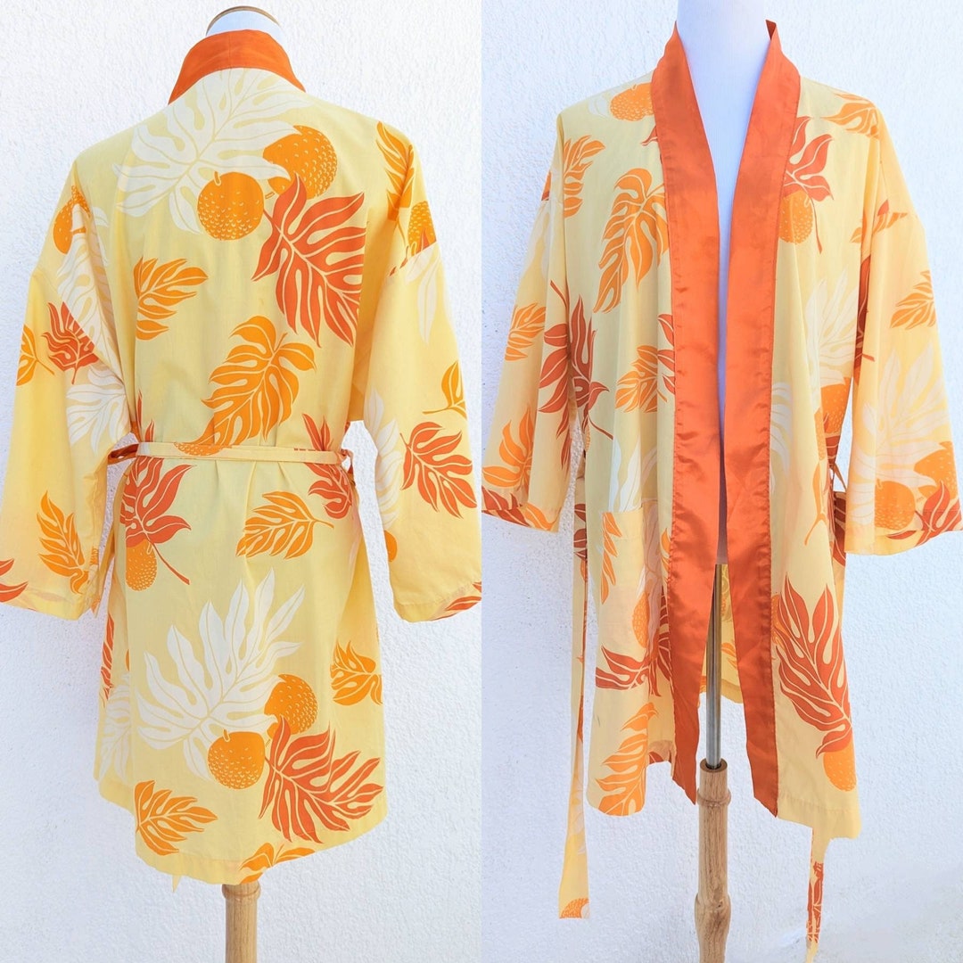 Bread Robe Beautiful Yellow and Orange Bread Fruit Novelty Print Cotton Robe Made ...