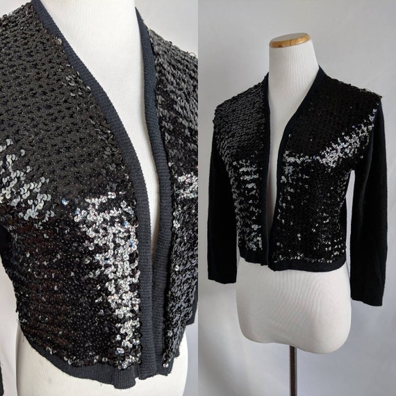 SALE *** Vintage Rivioli Black Sequin Cardigan