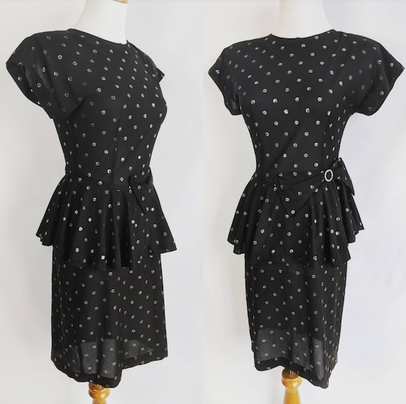 40s Black Peplum Gown - Lucky Vintage
