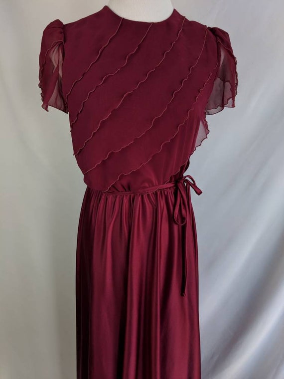 SALE *** Vintage Maroon Dress with Sheer Ruffle B… - image 5