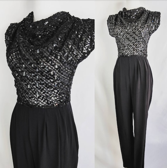 SALE *** Fantastic Sheer Black Sequin Vintage Jump