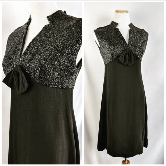 SALE *** Flirty Black Vintage Lurex Cocktail Dres… - image 1