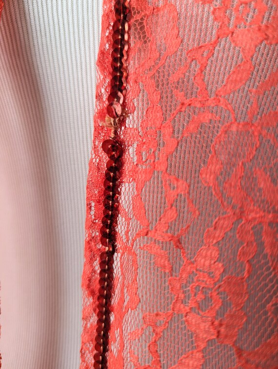 SALE *** Fabulous Vintage Bright Red Lace and Seq… - image 10