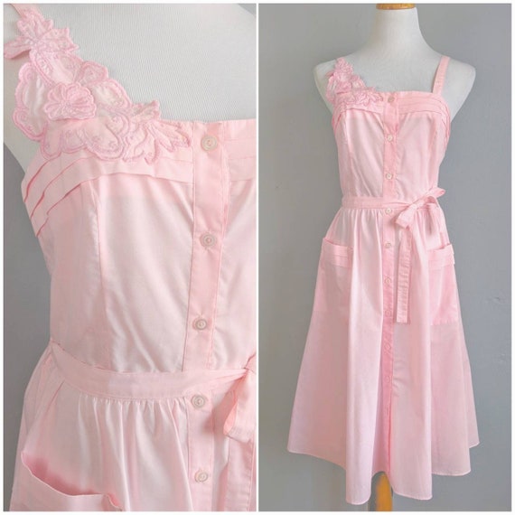 CLEARANCE *** Deadstock Pink Vintage Sundress wit… - image 1