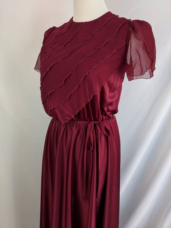 SALE *** Vintage Maroon Dress with Sheer Ruffle B… - image 3