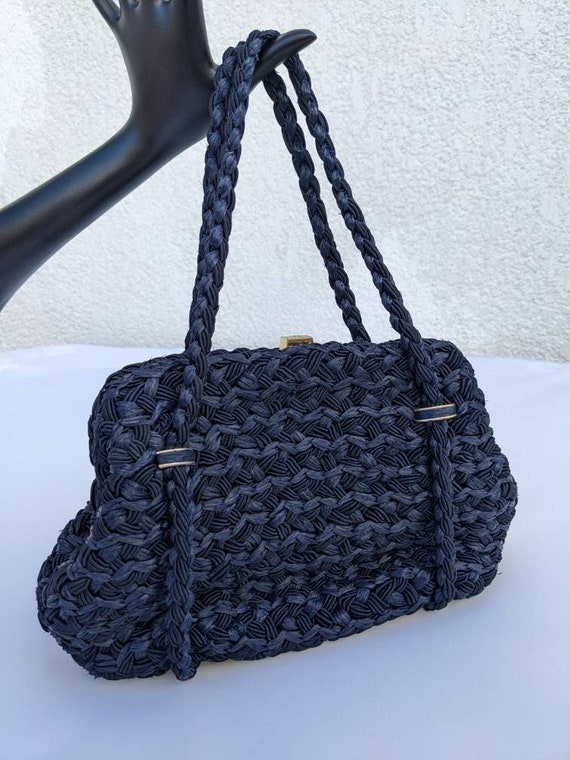 SALE *** Beautiful Vintage Navy Raffia and Chord W