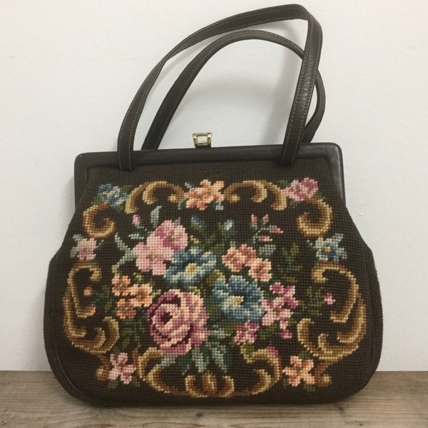 Floral Gobelin Handtasche Hierloom Gobelin Tasche Gobelin Nadelspitze