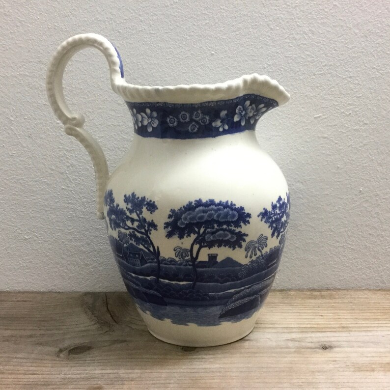 Spode Pitcher Pitcher Jug Antique Spode Blue Tower English Country Cottage Farmhouse ...