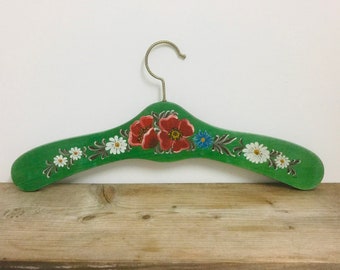 Bauernmalerei, Vintage Floral Folk Art Coat Hanger, Hand Crafted in Germany, Bavarian Farmhouse Decor