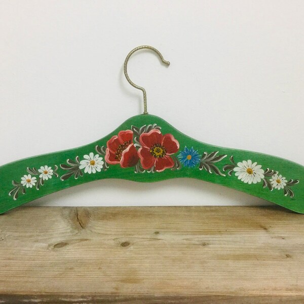 Bauernmalerei, Vintage Floral Folk Art Coat Hanger, Hand Crafted in Germany, Bavarian Farmhouse Decor