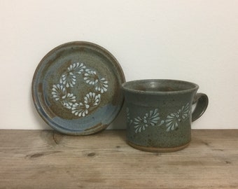 Studio Pottery Hand Thrown Mug & Plate, Made in Germany, Country Cottage Decor, Coffee, Tea, Latte, Cappucino Mug