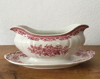 Villeroy & Boch FASAN, Sauciere, Sauciere, rot / rosa und weiße Sauciere, Landhaus