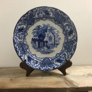 George Jones Abbey Ware Plate: 1930s Blue and White Dinner Plate (10.5 inch)