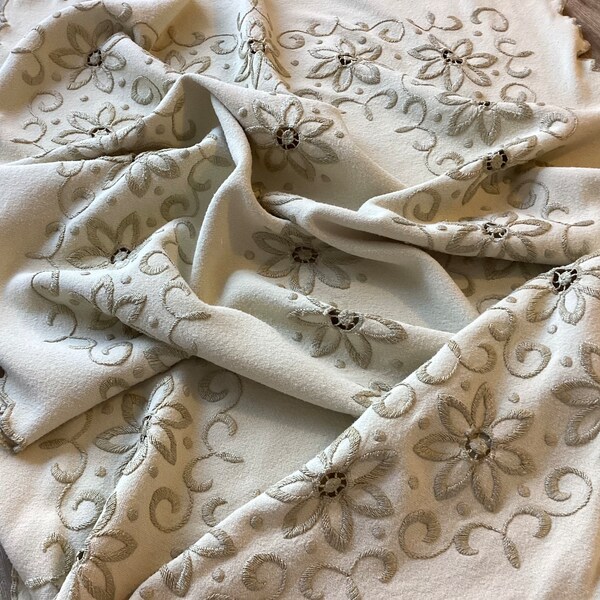 Old Tablecloth Embroidered Soft Fabric Mix Beige Ivory Cloth