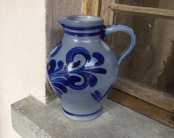 Deutscher Apfelweinkrug, Salzglasur, altes Steinzeug, 3 Liter Krug, Westerwald Studio Pottery, Apfelwein Bembel