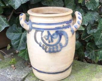 Antique German Stoneware Crock: Rustic Farmhouse Kitchen Decor