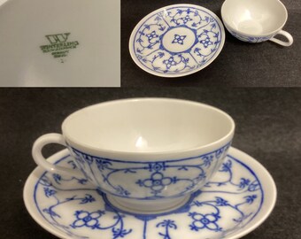 Winterling Strawflower Indian Blue, Demitasse and Saucer, Blue and White Collectors Mocha Cup