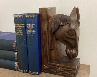 Wooden Bookends Horses Heads Brutalist