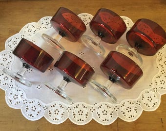 Red Champagne Glasses Mid Century French Retro Iconic Vintage 1970s