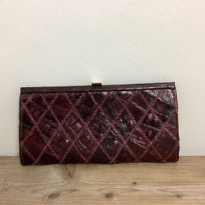 Vintage Leder Clutch Bag Bordeaux Patchwork Schlangenleder