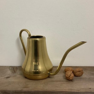 Mid Century Solid Brass Watering Can, Long Spout