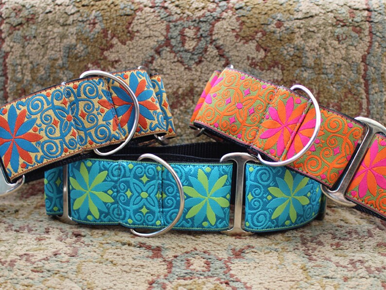 Pinwheel Caribbean Blue Extra Wide Martingale Dog Collar Etsy