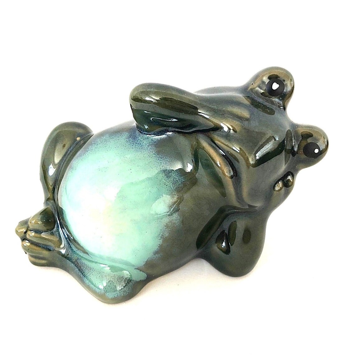 Set of 3 Hand Painted Ceramic Frog Figurines Glazed Green With Etsy