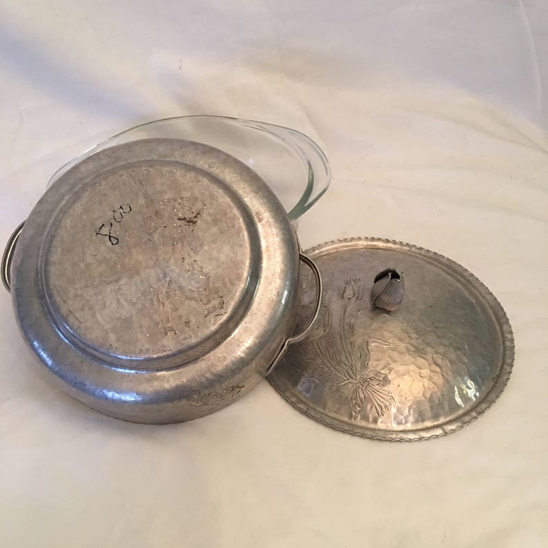 Hammered Aluminum Covered Serving Dish Casserole Dish Pyrex Etsy