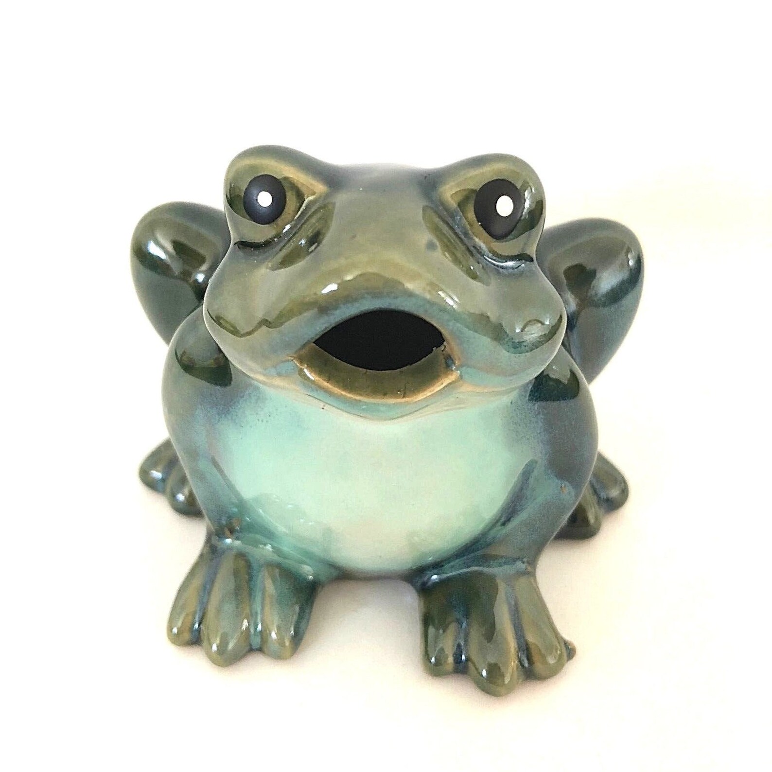 Set of 3 Hand Painted Ceramic Frog Figurines Glazed Green With Etsy