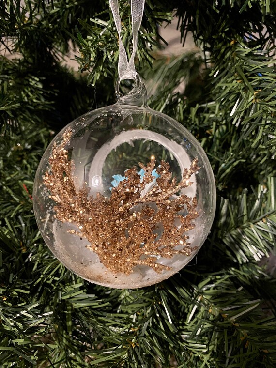 Ocean Snow Globe Ornament Shell And Glitter Coral Reef Etsy 日本