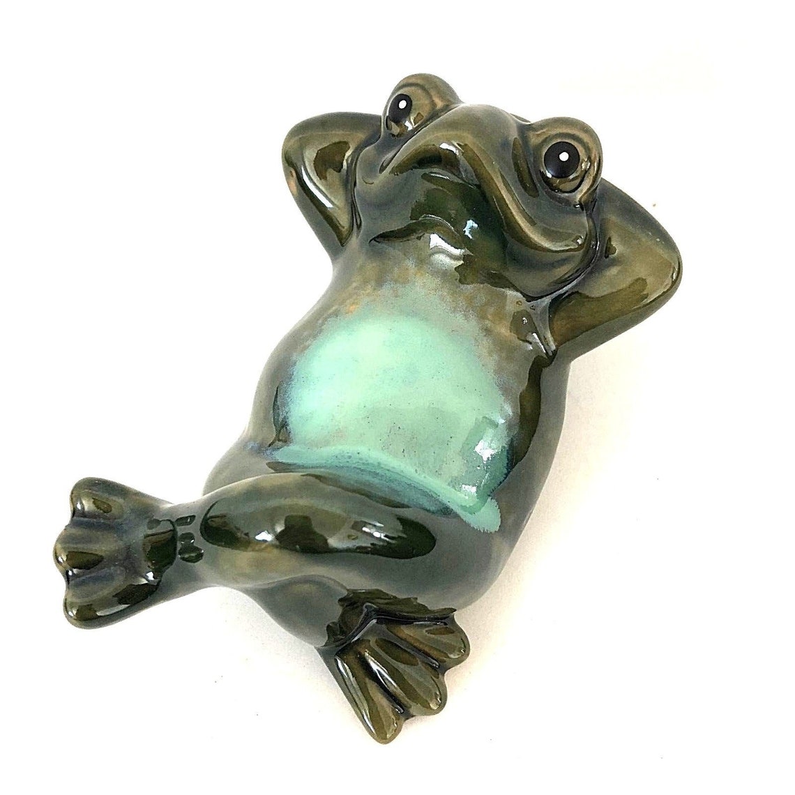 Set of 3 Hand Painted Ceramic Frog Figurines Glazed Green With Etsy