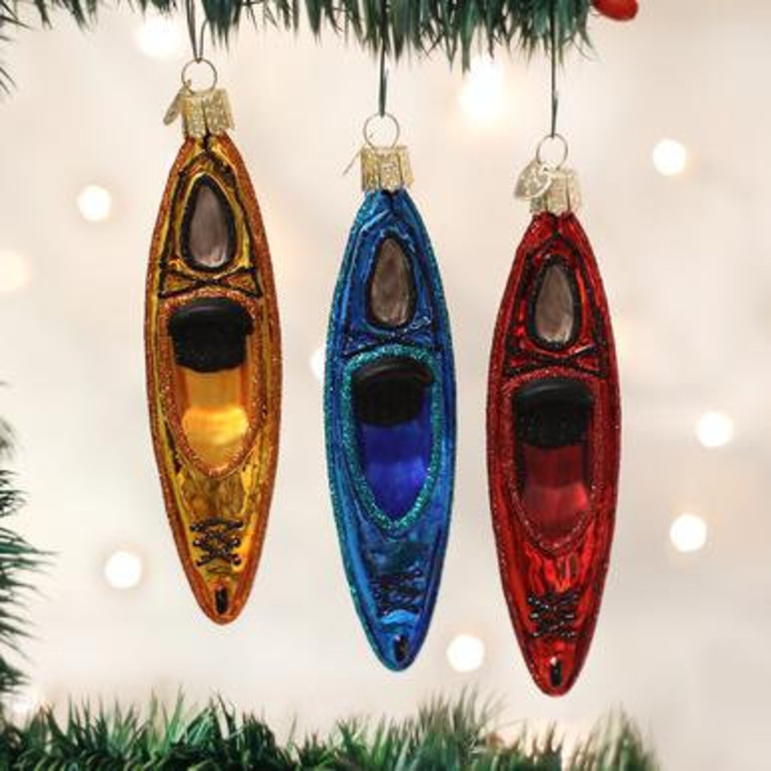 Kayak Ornament / Old World Christmas / Glass Ornament / RED Etsy