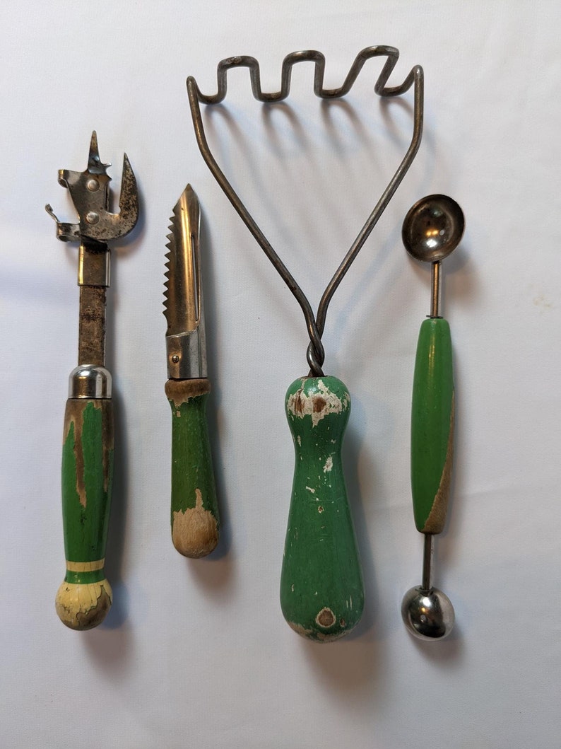 Vintage Green Handle Kitchen Utensils Vintage Kitchen - Etsy