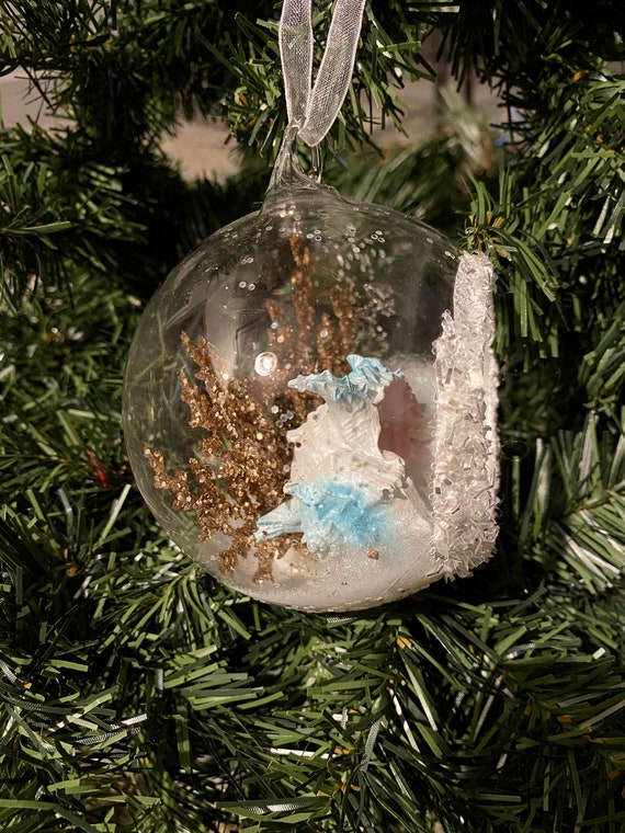 Ocean Snow Globe Ornament Shell And Glitter Coral Reef Etsy 日本