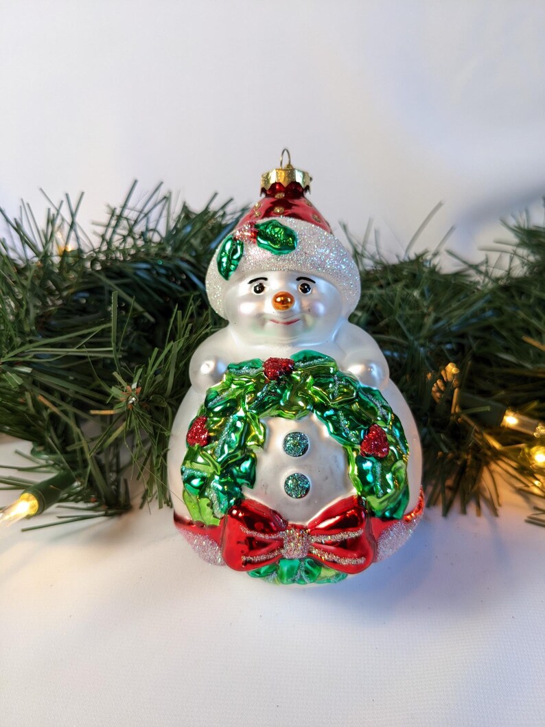 Snowman With Wreath Old World Christmas Ornament RETIRED Old Etsy