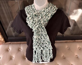 Handmade Knit Scarf: Teal Green Boho Style