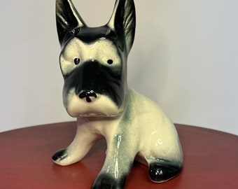 Vtg Scottie Dog Schnauzer Figurine Scottish Terrier Sitting Black White Ceramic