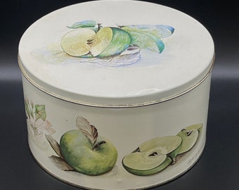 Louise Carling Vintage Tin Green Apple Flower Storage Container England Metal